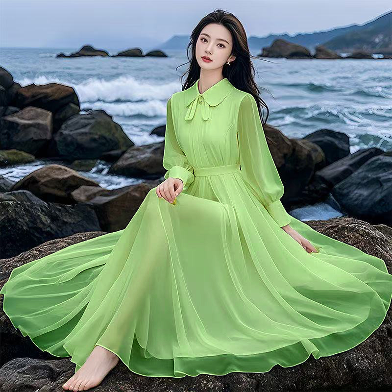 Fashionable Age-Reducing Doll Collar High-End Dress 2025 Super Fairy-Like French Style Long Dress That Reaches the Ankles for Vacation