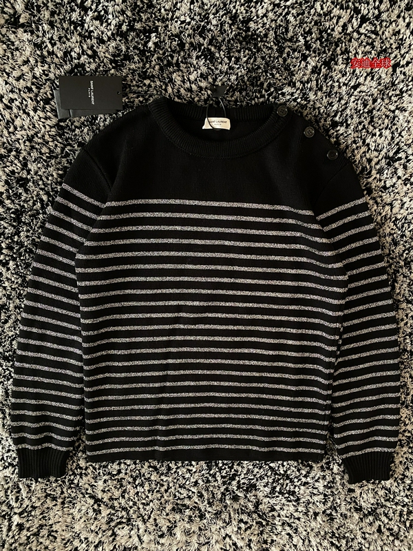 In-Stock Saint Laurent Slp Saint Laurent Men's Metallic Striped Casual Sweater Long-Sleeve Knitwear