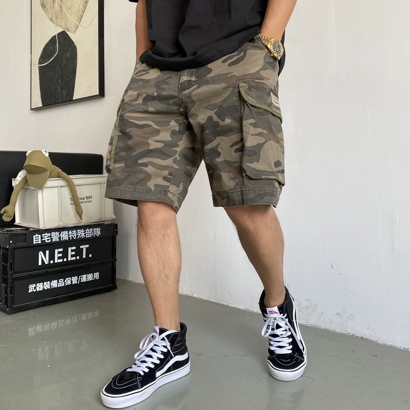 Clearance Sale: Summer American Casual Style, Cool and Heavy-Duty Washed Camouflage Cargo Shorts for Men, Loose Fit, 5-Point Pants