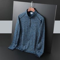 Spring and autumn outdoor running fast clothes mens large size long sleeve sports T-shirt plus velvet padded stand collar mountaineering fitness men