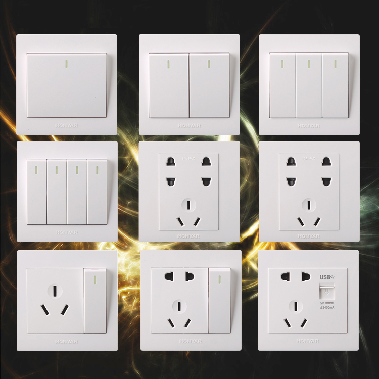 Hongyan switch socket one two three four switch air conditioning TV computer waterproof large board five hole two three dark installation socket