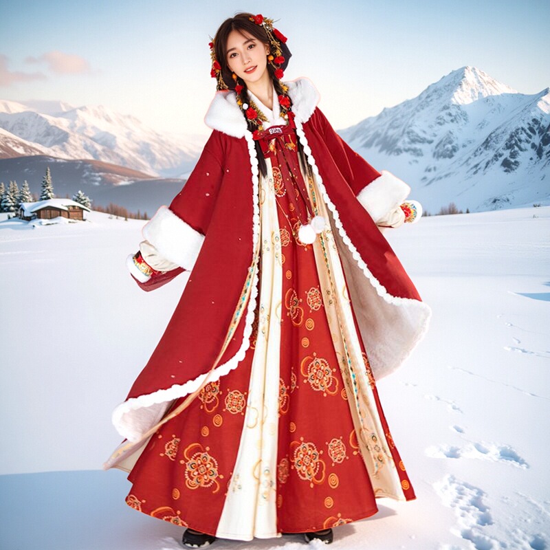 Winter Hanfu Cao County Women's 2025 New Ming-Style Xi'An Ancient Costume New Year Outfit for the Year of the Horse, New Year's Day, Spring Festival, and Chinese New Year Winter Hanfu Cao County Women's 2025 New Ming-Style Xi'An Ancient Costume New Year Outfit for the Year of the Horse, New Year's Day, Spring Festival, and Chinese New Year