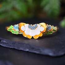 Qinxin Yufang s925 ancient method silver inlaid Hetian Jade classical court style enamel fan-shaped open bracelet recommended