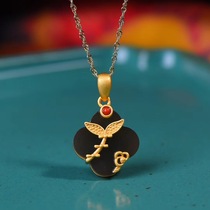 Qinxin Yufang Value s925 Hetian Jade Qinghai Material Tobacco Purple Clover Shape Cheongsam Pendant