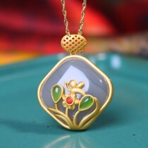 s925 mosaic Hetian Jade Qinghai material cigarette Purple Butterfly Love flower diamond shape pendant