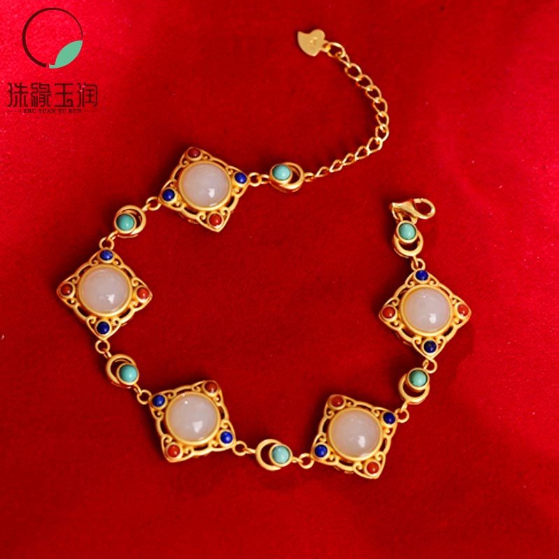 Vintage hand bracelet Female court style Chinese style National ancient style multi-treasure hand bracelet Hanfu and natural Tianyu sterling silver jewelry