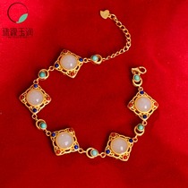 Retro bracelet female court style Chinese style National ancient style multi-treasure bracelet Hanfu and natural jade sterling silver jewelry