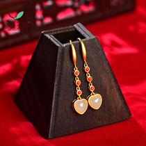 New Hetian Jade sterling silver inlaid love twist earrings simple personality fashion gift shopkeeper recommended