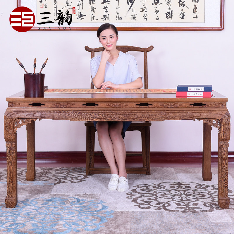 Red wood painting case painting and calligraphy desk solid wood desk Chicken Wings Wood Desk Desk Chinese Calligraphy Desk Book House Furniture