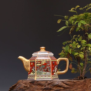 Qianlong Год -эмалевый цвет рисунок золотисто -шестигранный ручной