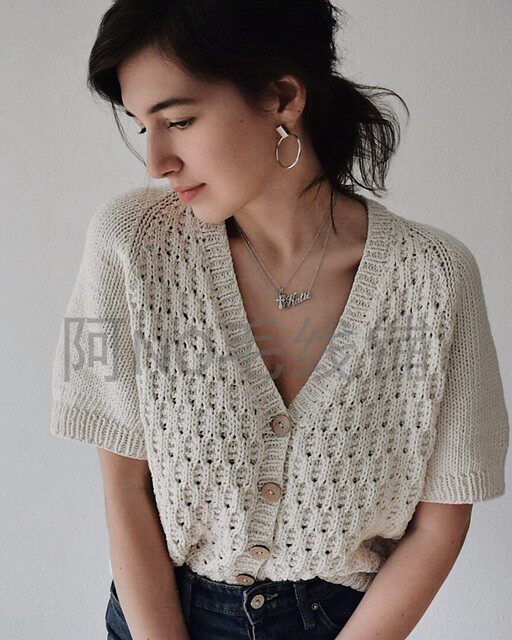 Water wave cardigan Long short sleeve 2in1 cardigan A No Chinese weaving illustration text description drawing