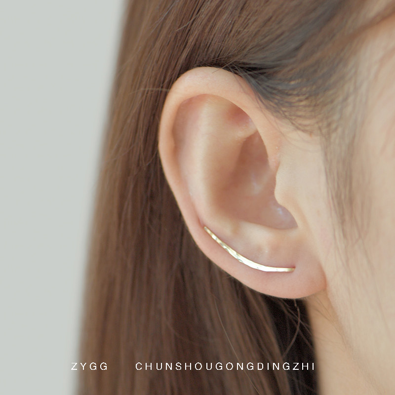 Curved U-shaped ear clip woman crawler ear pin pure silver long ear pin-in-ear clip personality hyperbolic earrings with a thin face