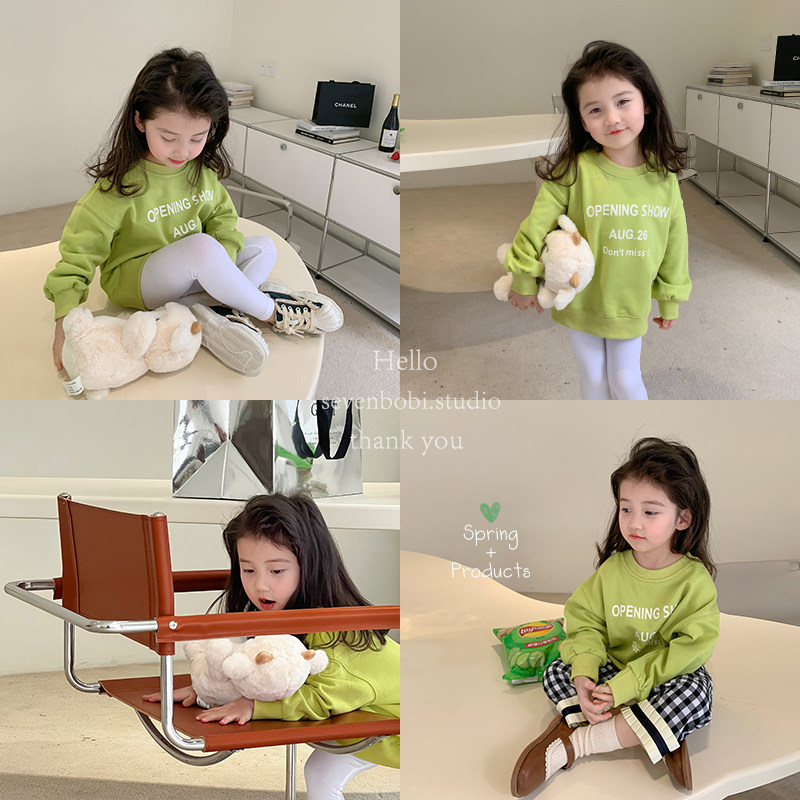 Lacquer Number Scout Child loose 100 Lap Casual Thick Cotton Spring Dress New Girl Letters Green Round Neckline Jacket Head Jacket