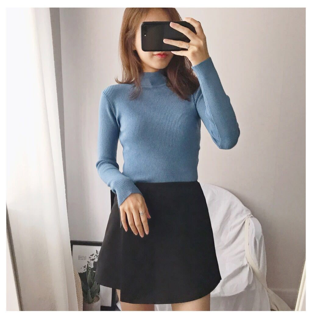 Áo sơ mi lạ mắt thời trang hoang dã mỏng nửa cao cổ áo lõi sợi chạm đáy áo len mỏng 2018 thu đông áo khoác len cardigan nữ