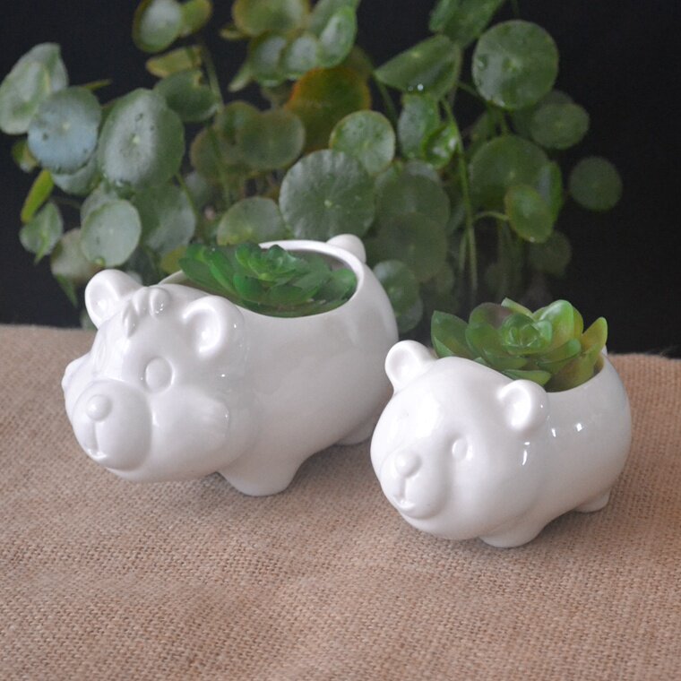 Foreign Trade Raw Single White Ceramic Multi-Meat Plant Flower Pot Mini Office Flower Pot Plant Indoor Cute Animal Flower Insert