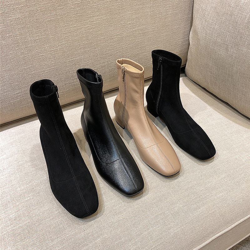 2020 autumn and winter new small short boots women's thin boots all-match net red elastic boots side zipper low heel socks boots Martin boots