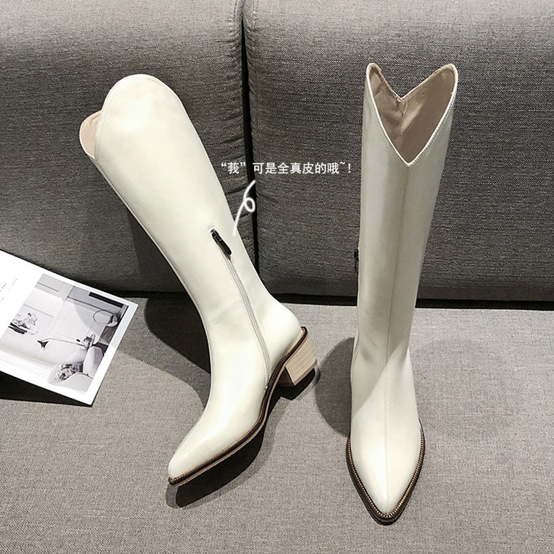 Annual Giants Western Cowboy Boots Full Buffalo Leather Riding Boots Retro V Mouth High Cylinder Boots Coarse Leg Long Boots 