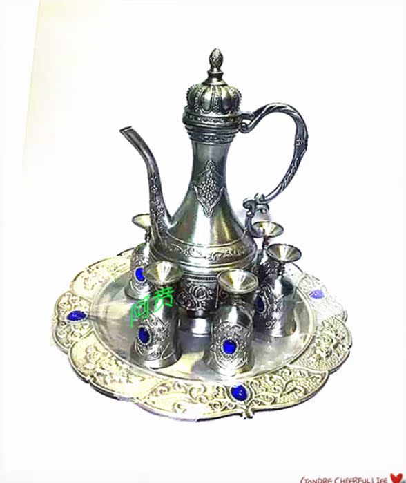 Russian ancient tin wine with high-footed glass bar hotel tin-made wine with wine pot European style castle wine with festive gifts