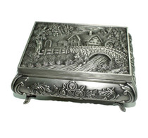 Russian silver tin jewelry box European and American landscape ancient tin small ring box Girl birthday gift tin jewelry box