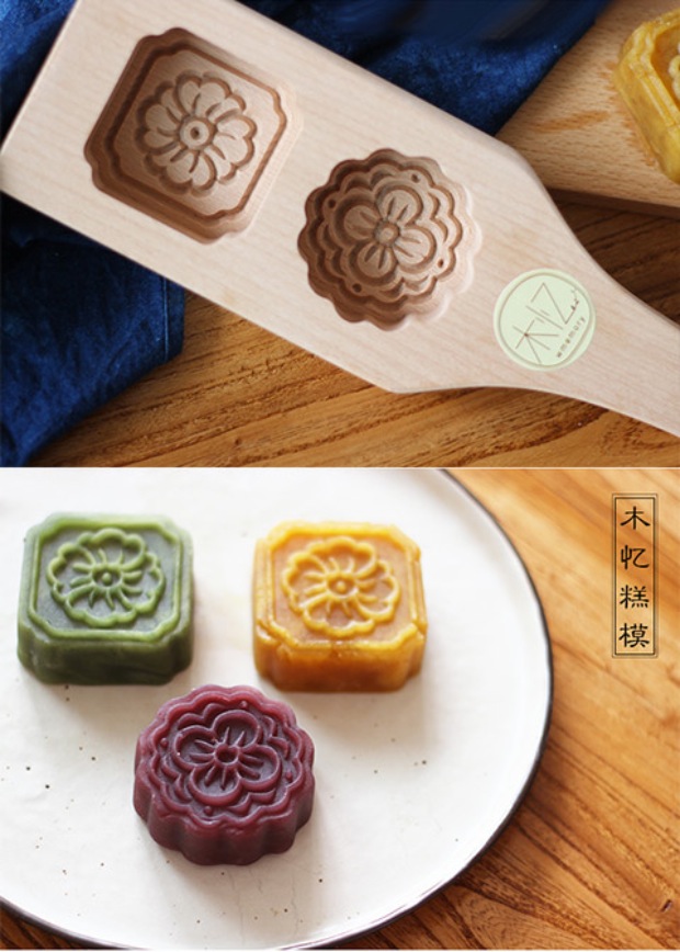 Làm sâu sắc bánh trung thu tuyết xanh nhóm công cụ nghiền bánh bí ngô yam đậu xanh bánh công cụ hấp bánh mì khuôn gỗ - Tự làm khuôn nướng khuôn bánh flan