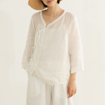 There is no good to see the city 80 pure Ramie design sense niche shirt top Sunscreen thin loose white shirt women