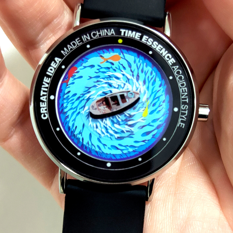 Trendy and Creative Wristwatch with Fish Swimming Around the Boat Design, Original Round Quartz, Unique and Cool, Ultra-Thin, Waterproof Student Watch