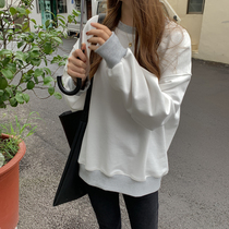 The smallest sea homemade Korean version of the early autumn casual wild loose thin solid color pullover round neck color sweater woman