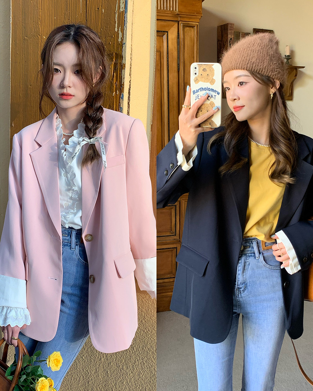 Minimum sea homemade pink suit jacket female spring and autumn season Korean version Temperament Loose and Thin Western Suit Blouse