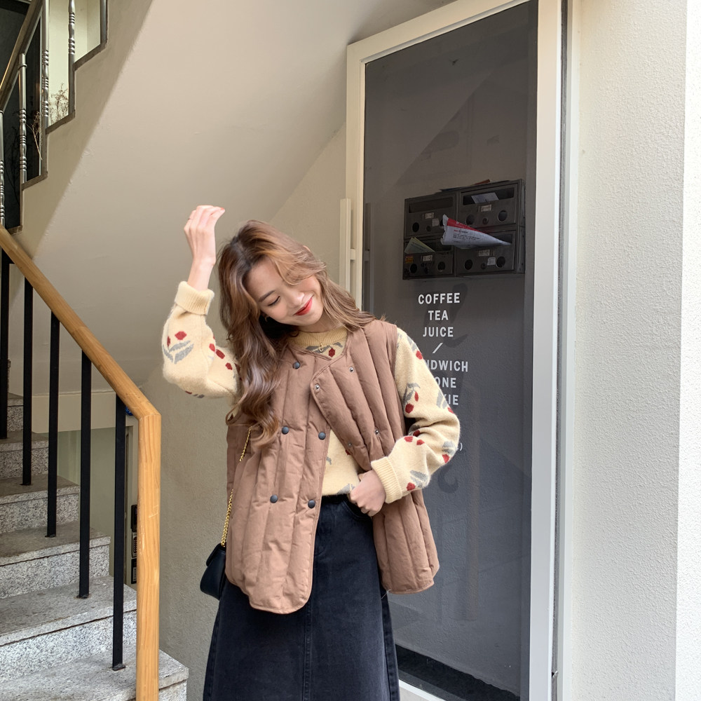 The smallest sea elinasea Korean version of autumn and winter cotton clothes for women 2021 new fashion loose sleeveless outside with a heart vest