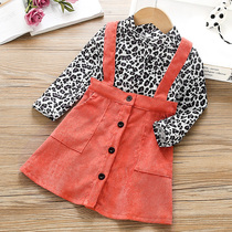 Girls spring clothes two-piece suit new female baby BAO WEN long sleeve T-shirt light core suede with skirt-two-piece set of children