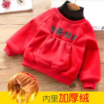 Childrens dress new New Years clothing Baby compliment Festive Clothing Children Winter Dress Plus Suede High Collars