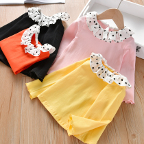 Female baby Autumn T-shirt new girl polka dot lace neck coat T-shirt children leisure long sleeve base shirt