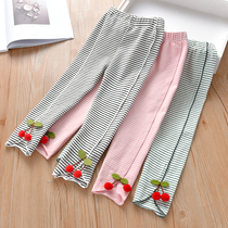 New baby girl Autumn striped pants cute girl Cherry pants split leggings children long pants