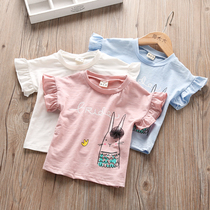 Girl Summer T-shirt New Cute Baby Cartoon Printed Blouse Children Sticky Flowers Wood Ear Short Sleeve Shirt