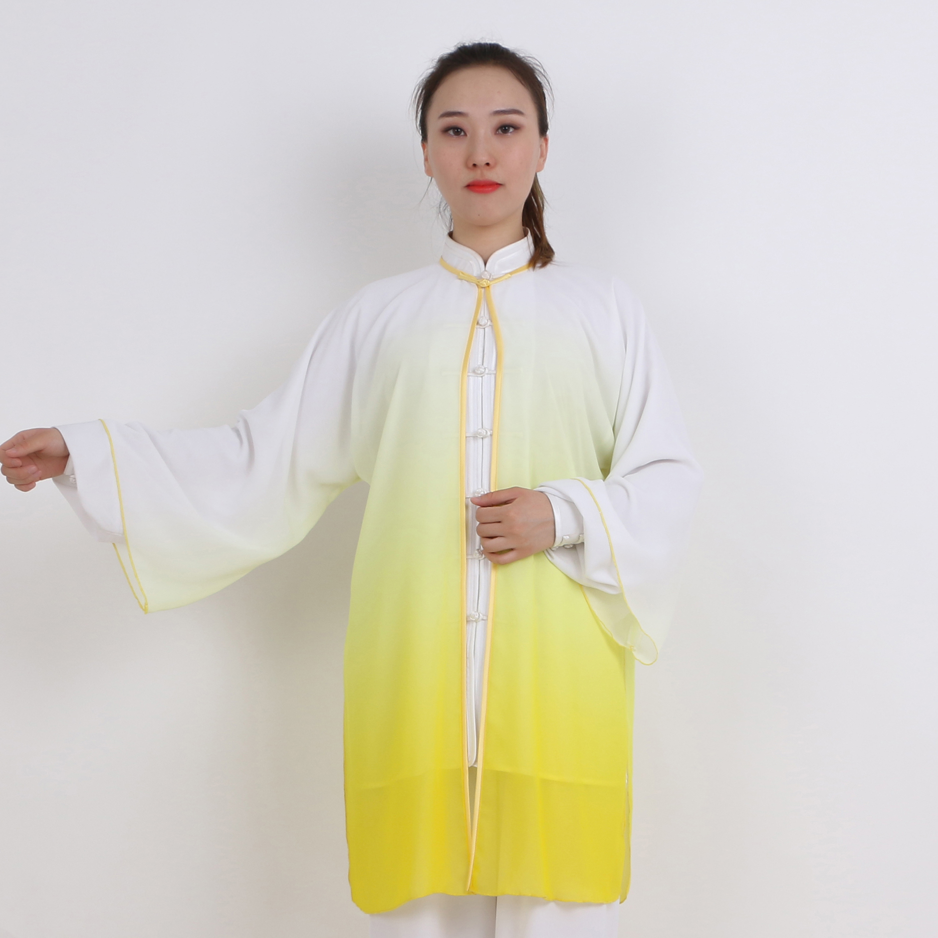 Spot bright yellow gradient shawl Jianlong original design Tai Chi shawl outer shawl Men's and women's same style competition performance