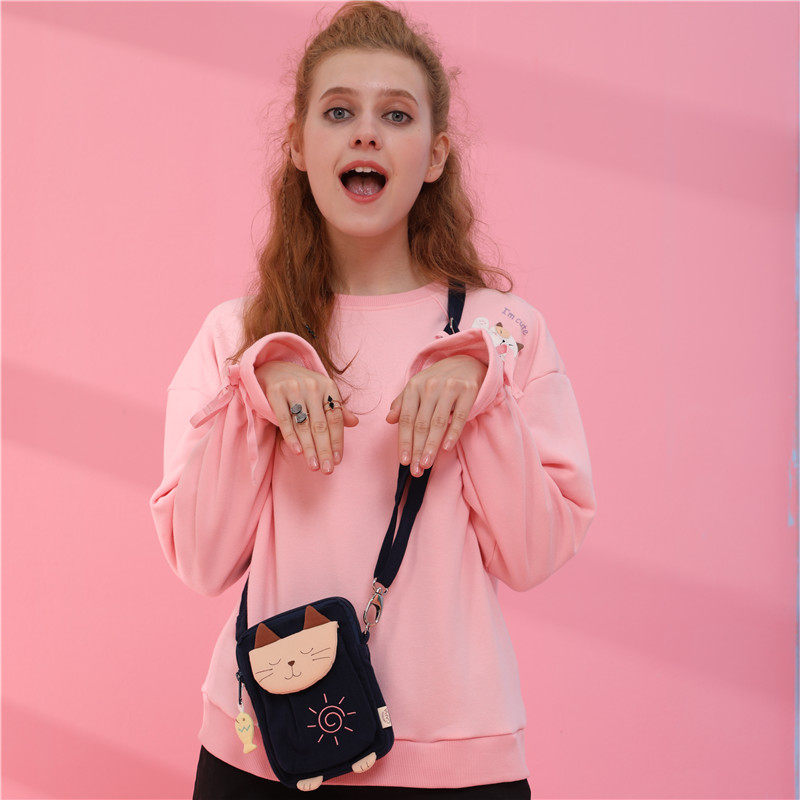 Japanese Kara cat canvas women's bag various models mobile phone bag messenger bag cute mini bag shoulder bag