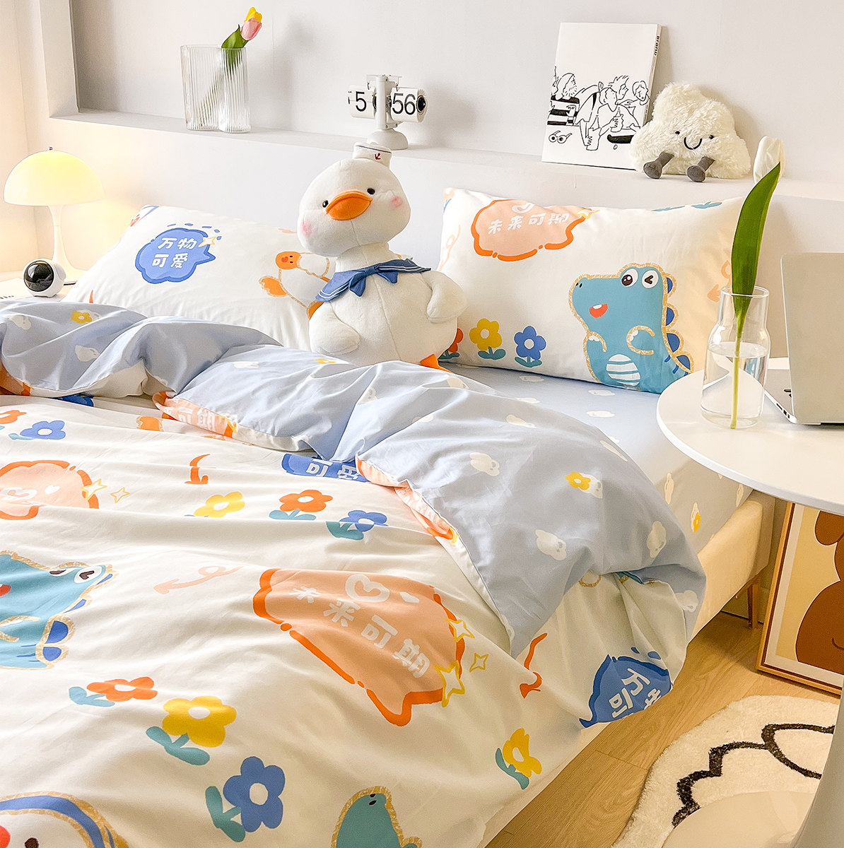 Multi Love Cartoon Full Cotton Bed Bedding Children Kit Pure Cotton Bed Three Sets Cute Sheets Quilt Cover