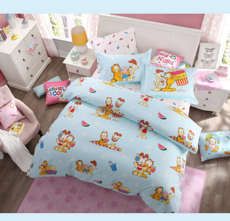 Giống như thời điểm dệt Garfield của nảy mầm bông ba / bốn bộ kit bông phim hoạt hình trẻ em cổ điển của - Bộ đồ giường bốn mảnh bộ chăn ga gối đệm cute