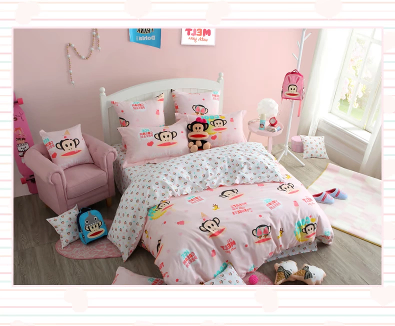 Giống như Paul thẳng thắn miệng khỉ in bông ba / bốn bộ phim hoạt hình thời trang thiên đường kem - Bộ đồ giường bốn mảnh