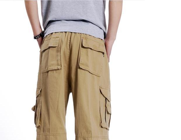 Quần cotton nam mùa thu rộng rãi quần hip-hop hip-hop giản dị Quần béo cộng với béo cộng với quần nam quần jean nam đẹp