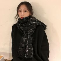 Scarf Women winter shawl Dual-purpose Small fragrance Style Sub-length Flow Su Black Korean Version Womens Autumn Winter 100 Lap neck