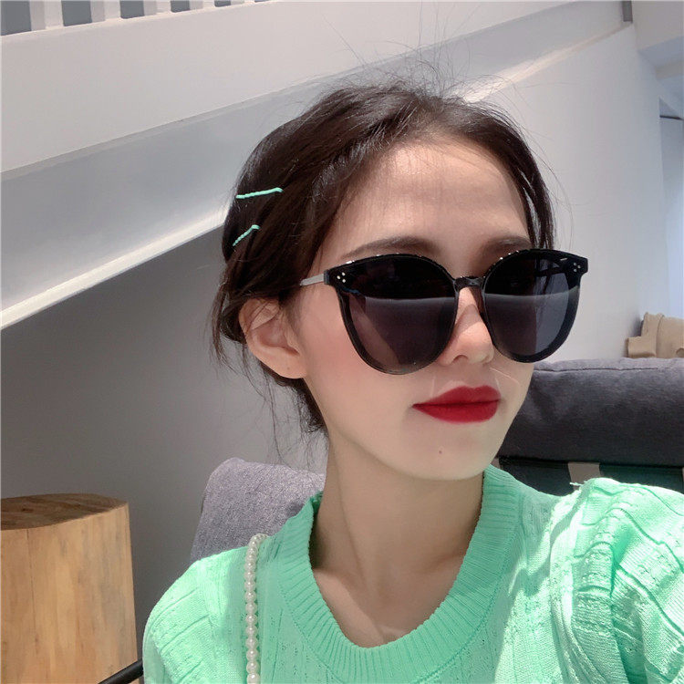 ins sunglasses female Korean version wave black round face sunglasses small face anti UV big face slim glasses net red