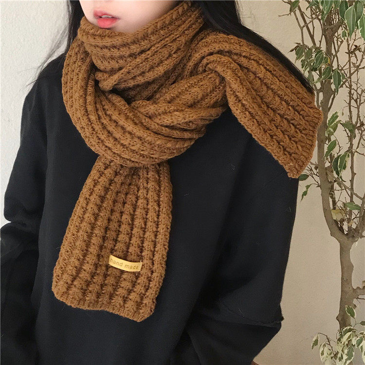 Scarf women's autumn and winter Korean version of the student wild knitted long version thickened warm couple soft sister solid color wool collar