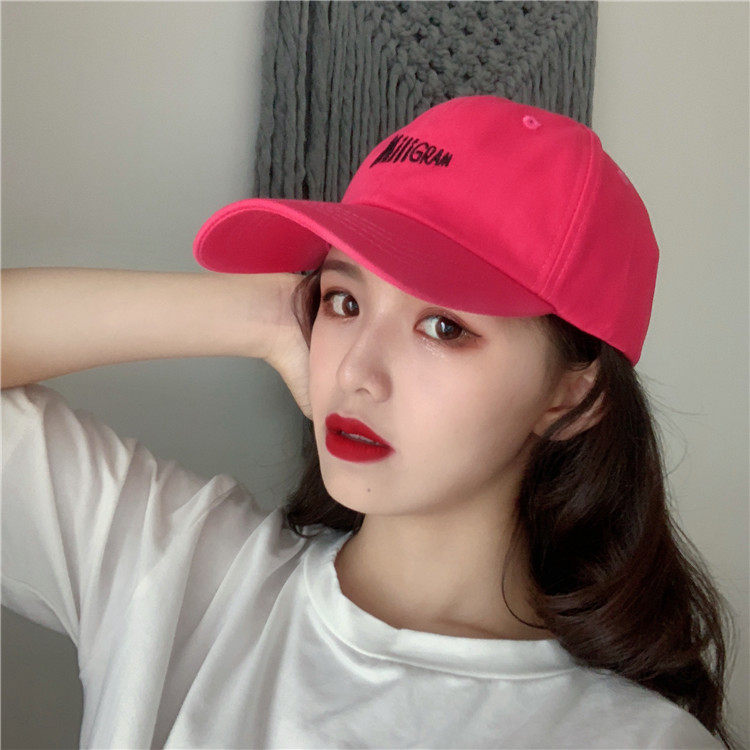 ins letters rosy red baseball cap 100 hitch a female summer sunscreen hat Korean version of the tide card cool face with a small duck tongue cap