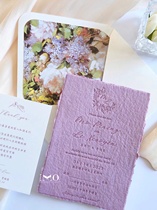 IMO original and exclusive pink and purple handmade paper raw edge paper advanced wedding invitation customization hot stamping letterpress