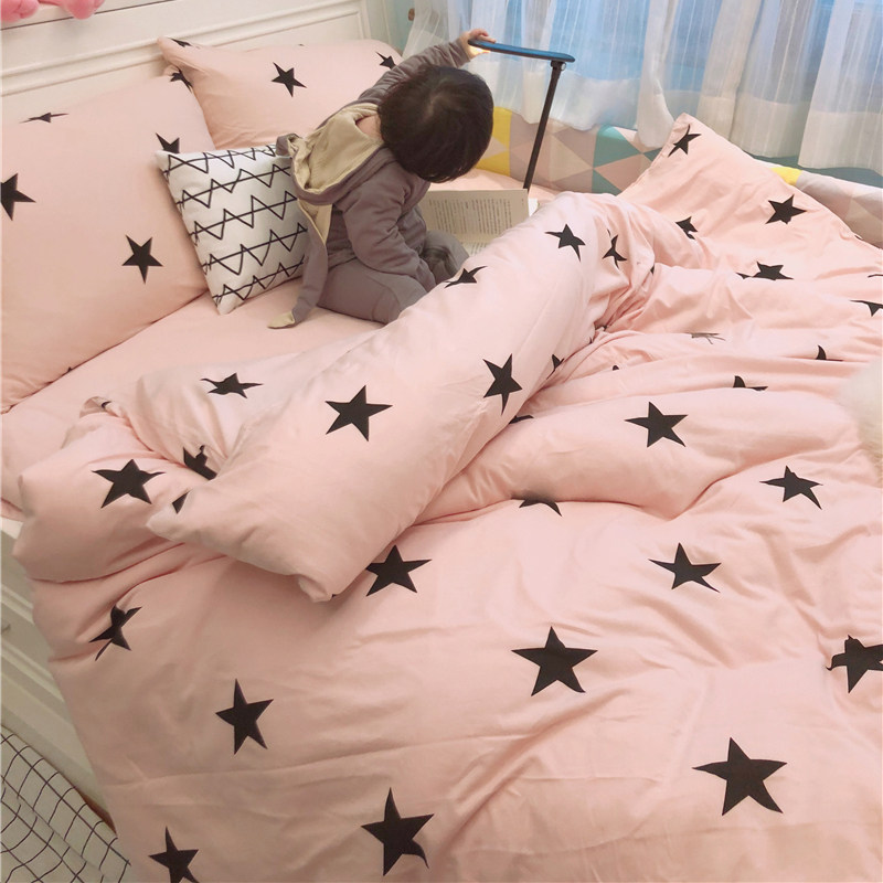 Ultra soft all-cotton knit cotton infant bed pint baby stars soft nude sleeping four sets of children's room bedding
