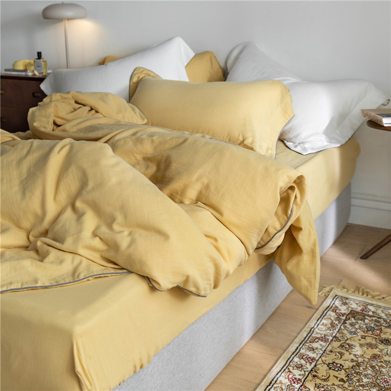 Mori Japanese pure color cotton double yarn four piece set of simple edge clash color modern Nordic style bedding