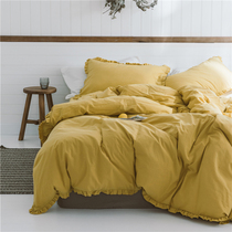 Japanese style simple pure color cotton wash cotton four-piece ins ruffle North European bedding single quilt cover
