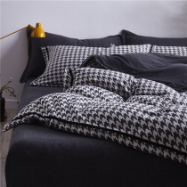 Japanese-style cotton knitted cotton thousand bird grid bed four-piece Tianzhu cotton Nordic simple black and white nude sleeping bedding