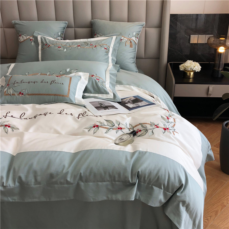 American field garden wind 100 Australian cotton four pieces of pure cotton gungung satin embroidery European and American wind flower quilt cover bedding